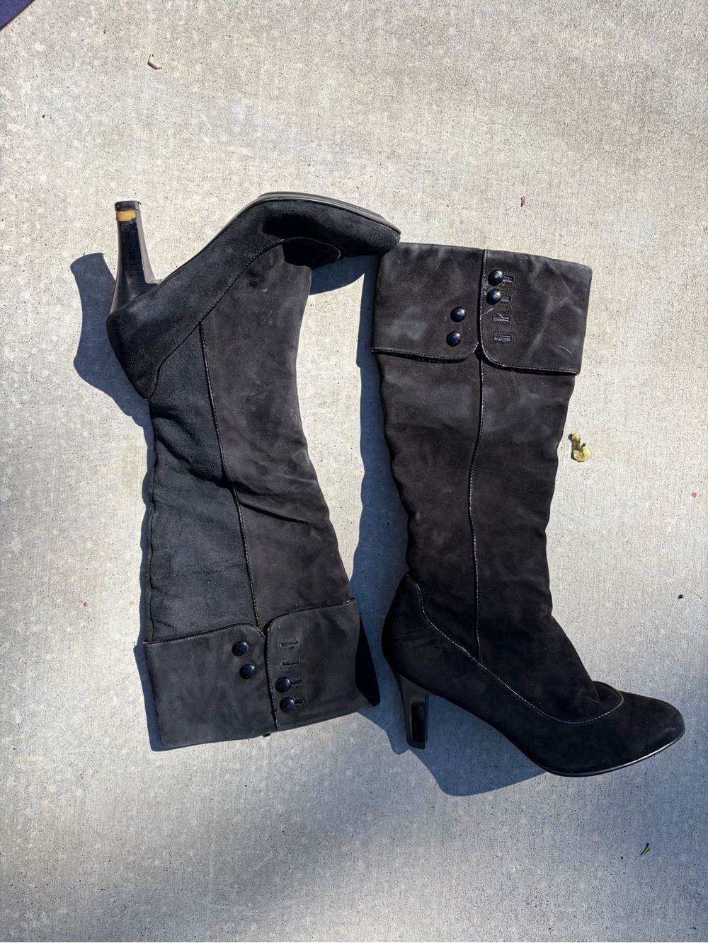 Sofft Black Suede Knee Boots with Fold-Over Cuff